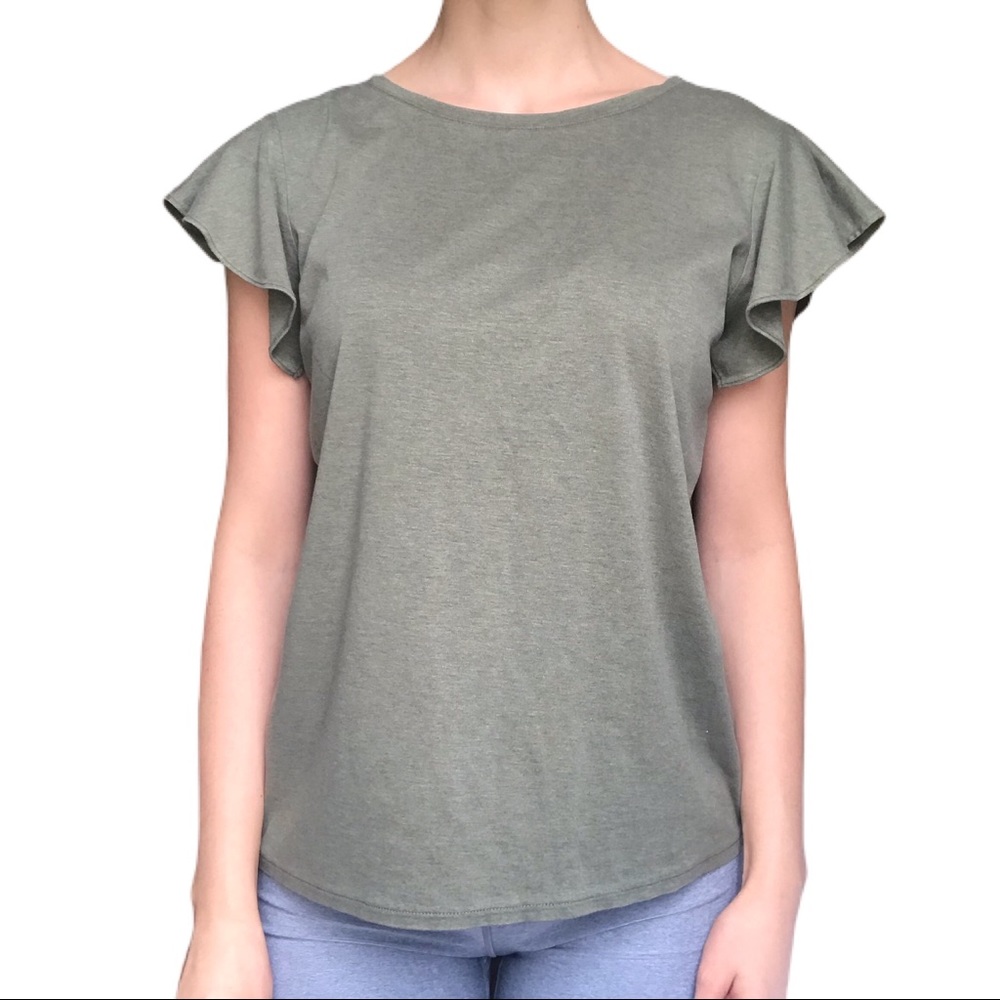 Land’s end ruffle short sleeve olive green tee